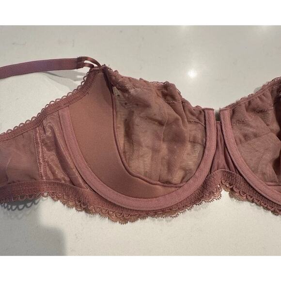 Dobreva Women’s Size 40C Unlined Pink Lace Sheer Bra Underwire Romantic - Picture 4 of 7